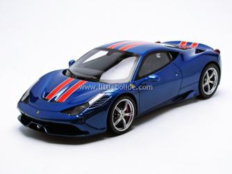 BBR : Photos de la Ferrari 458 Speciale Bleu Azzuro California / bandes orange P1868BCAL 1/18