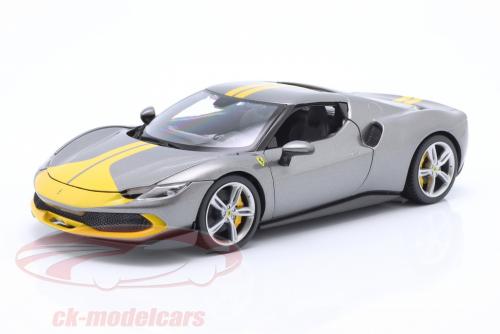 Bburago : Nouveauté Juillet 2023 : Sortie de la Ferrari 296 GTB Assetto Fiorano grise & jaune au 1/18