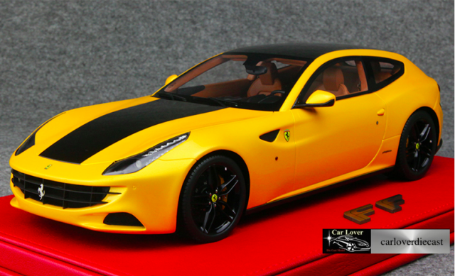 BBR : P1854A : Ferrari FF BBR Jaune avec toit & bande noirs 1/18