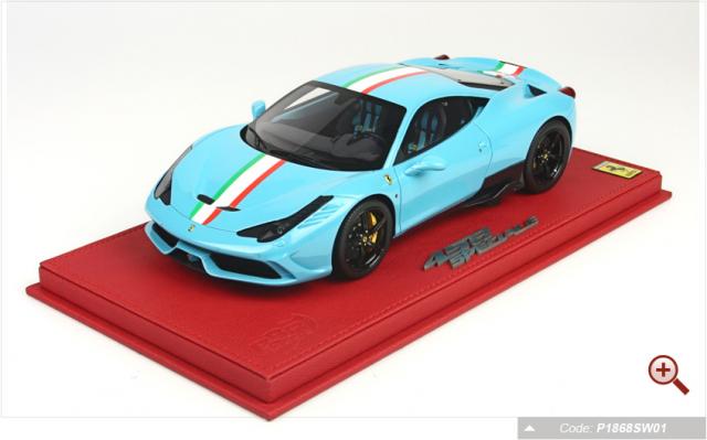 BBR : Nouveaut Avril 2015 : Ferrari 458 Speciale Baby Blue & Bande italienne P1868SW01 1/18