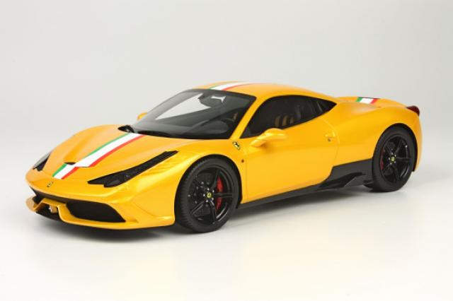BBR : Nouveaut Dec. 2014 : Ferrari 458 Speciale P1868GT : Jaune Giallo Tristrato /Bande italienne / bas de caisse carbone 1/18