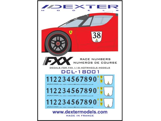 Sortie de Decals FXX chez DexterModels au 1/18 pour Elite !