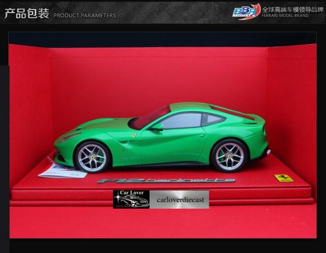 BBR : Photos de la Ferrari F12 Verte / Int. vert / triers verts / Jantes grises 1/18