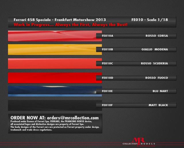 MR Models dvoile 6 teintes de leur Ferrari 458 Speciale 1/18