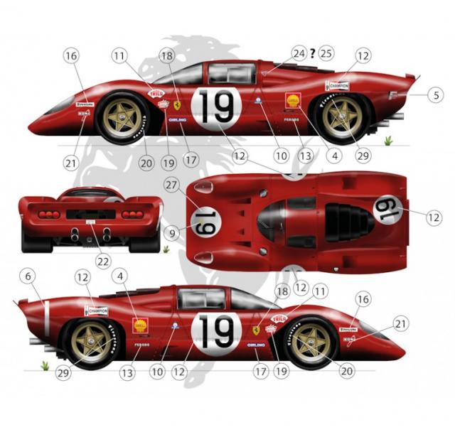 FFSMC productions : Nouveaut fvrier 2015 : Planche de dcals Le Mans 1969 pour Ferrari 312P CMC 1/18